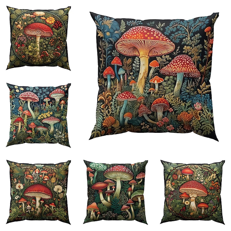 Double Side Pillow Cover 1PC Fantasy Mushroom Soft Decorative Square Cushion Case Pillowcase for Bedroom Livingroom Sofa Couch Chair2
