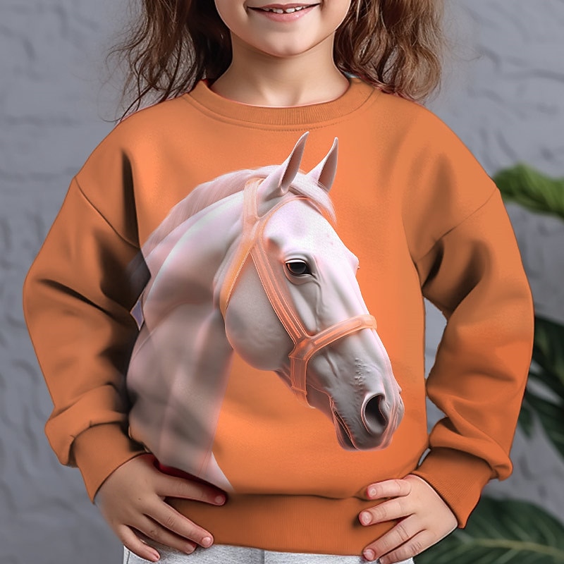 Girls' 3D Animal Horse Sweatshirt Long Sleeve 3D Print Fall Winter Fashion Streetwear Adorable Polyester Kids 3-12 Years Outdoor Casual Daily Regular Fit4