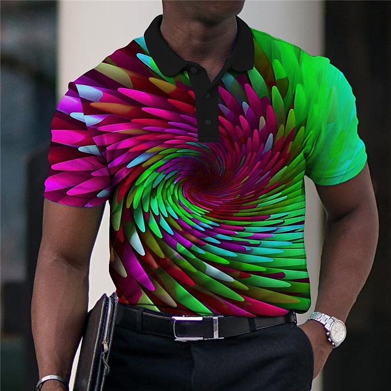 Men's Graphic Polo Shirts Golf Shirt Short Sleeve Polo Shirts Collared Shirts Casual Vacation Wear Rave Wear Party Outfits Buttons 3D Print Black Red Blue2