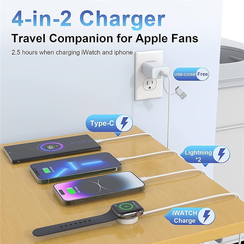 4-in-2 Apple Watch Charger Cable for Apple Watch/iPhone/Airpods Watch Magnetic Charging Cable with iWatch Series SE/8/7/6/5/4/3/22