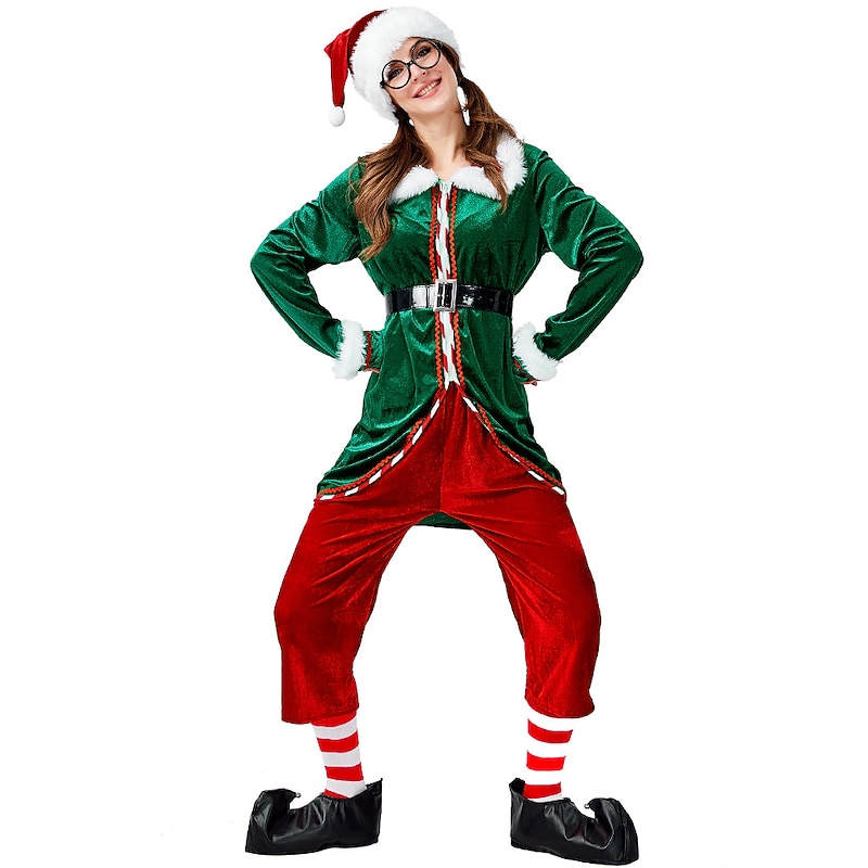 Santa Claus Elf Mrs.Claus Outfits Christmas Hat Fancy Christmas Dress Women's Christmas Adults' Christmas Carnival Christmas Eve Christmas Party Coat Pants Belt Leg Warmers Socks