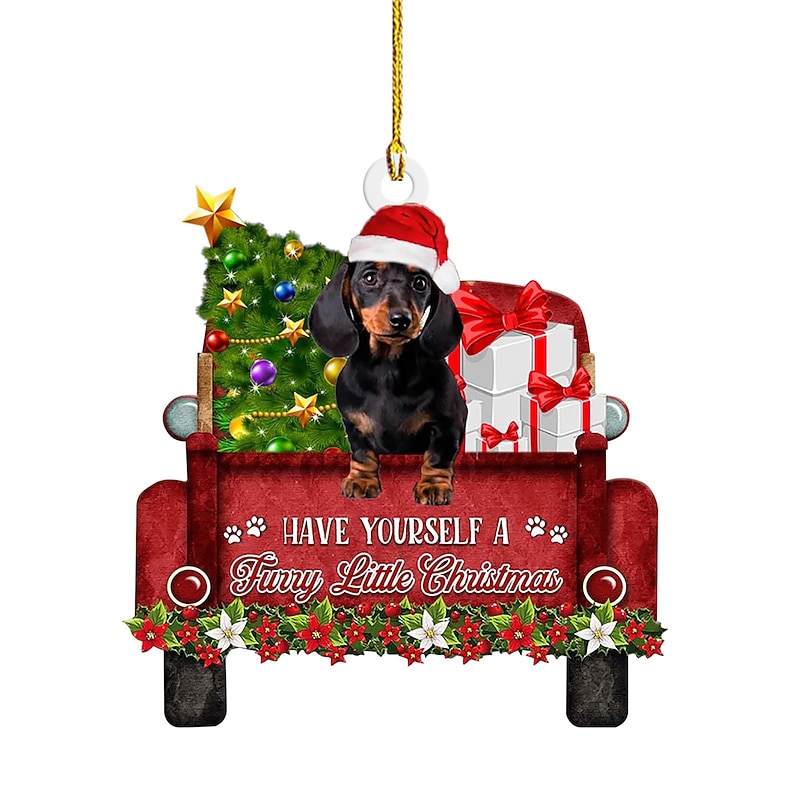 Christmas Ornament Dog Car Hanging Ornament,Acrylic 2D Flat Printed Keychain, Optional Acrylic Ornament and Car Rear View Mirror Accessories Memorial Gifts Pack4