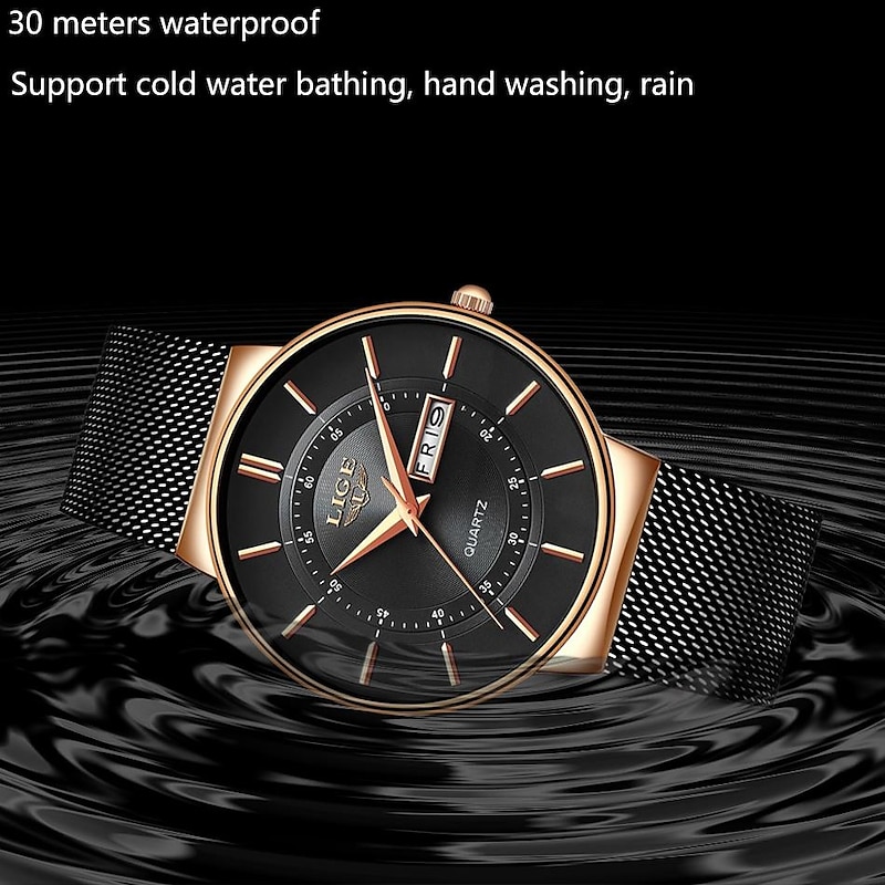 LIGE Men's Watches Top Brand Luxury Fashion Ultra Thin Date Clock Male Mesh belt casual Quartz Watch Men Sports Waterproof Wrist Watch3