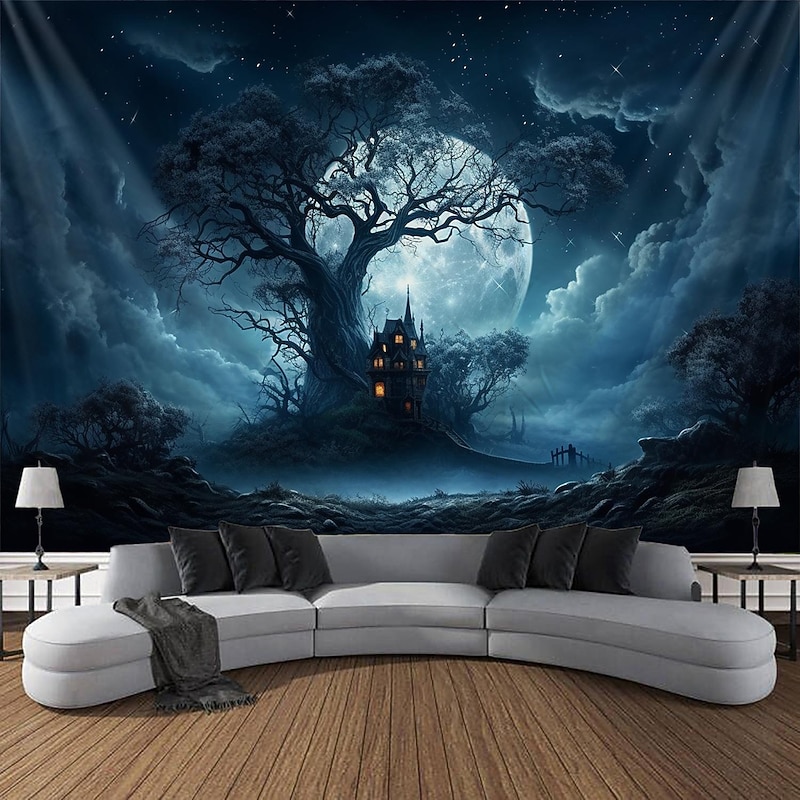 Halloween Glommy Forest Hanging Tapestry Wall Art Large Tapestry Mural Decor Photograph Backdrop Blanket Curtain Home Bedroom Living Room Decoration Decorations2