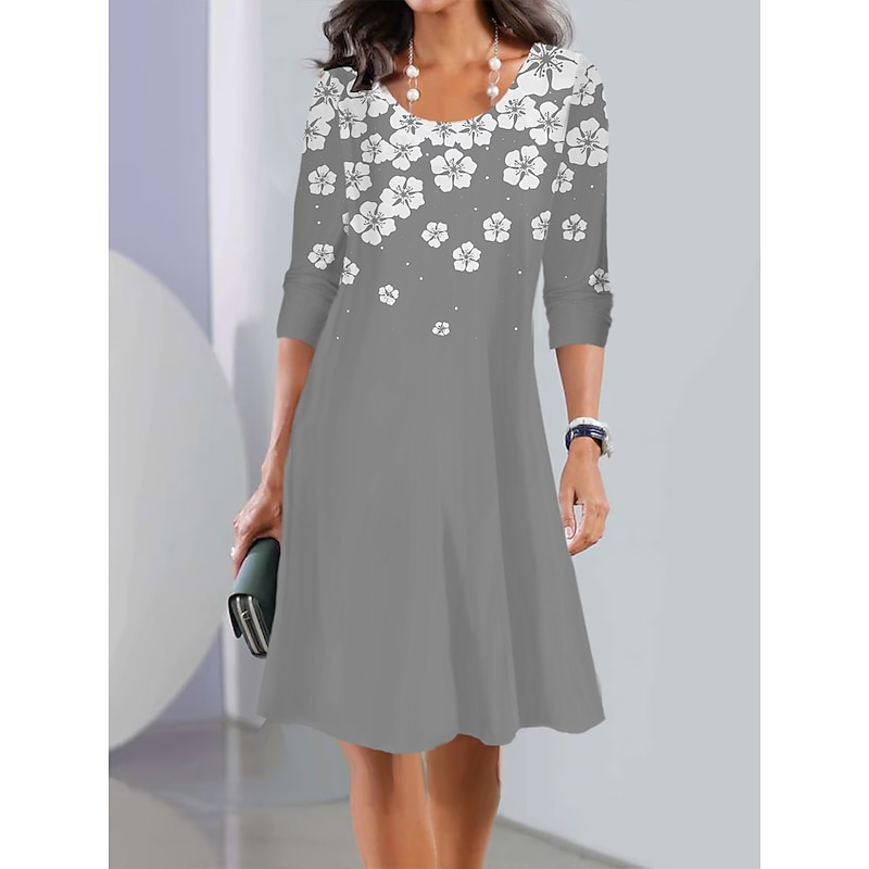 Women's Mini Dress Crew Neck Long Sleeve Petite Dress T Shirt Dress Tee Dress Print Dress Fashion Modern Outdoor Street Loose Fit Floral Wine Navy Blue Green2