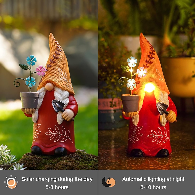 Solar Garden Light Gnomes Statue Resin Courtyard Light Outdoor Waterproof Decor Walkway Yard Resin Crafts Patio Balcony Decoration3