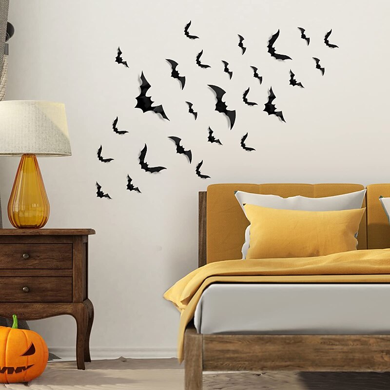 88 Pcs 4 Sizes Halloween Decorations PVC 3D Bats Wall Decor for Halloween Party Supplies Scary Bats Wall Stickers Set DIY Bat Clings for Halloween Home Decor Indoor Outdoor (Black)4