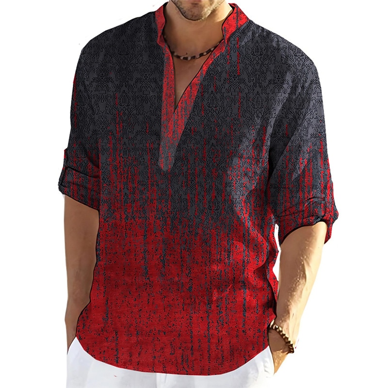 Men's Geometric Pattern Graffiti Shirt Button Up Shirt Long Sleeve Fashion Streetwear Designer Outdoor Casual Daily Summer Spring Fall Stand Collar Print Red Blue Green Gray