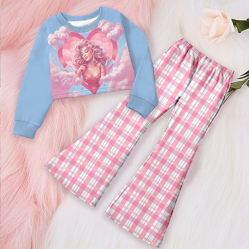 Girls' 3D Heart Graphic Sweatshirt & Sweatpants Set Clothing Set Pink Long Sleeve 3D Print Fall Winter Active Fashion Daily Kids 4 years+ Outdoor Vacation Date Regular Fit2
