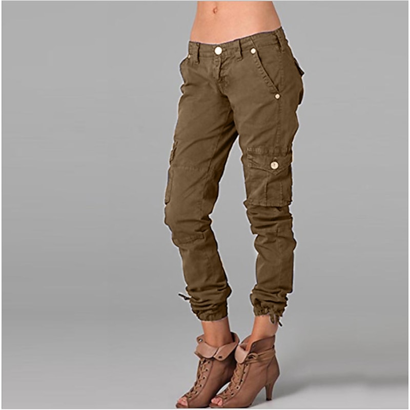 Women's Normal Cargo Pants Slacks Pants Trousers Chic & Modern Casual / Sporty Ankle-Length Mid Waist Plain Pocket Comfort Inelastic Sports Weekend ArmyGreen Black Deep Blue Khaki Summer Spring4