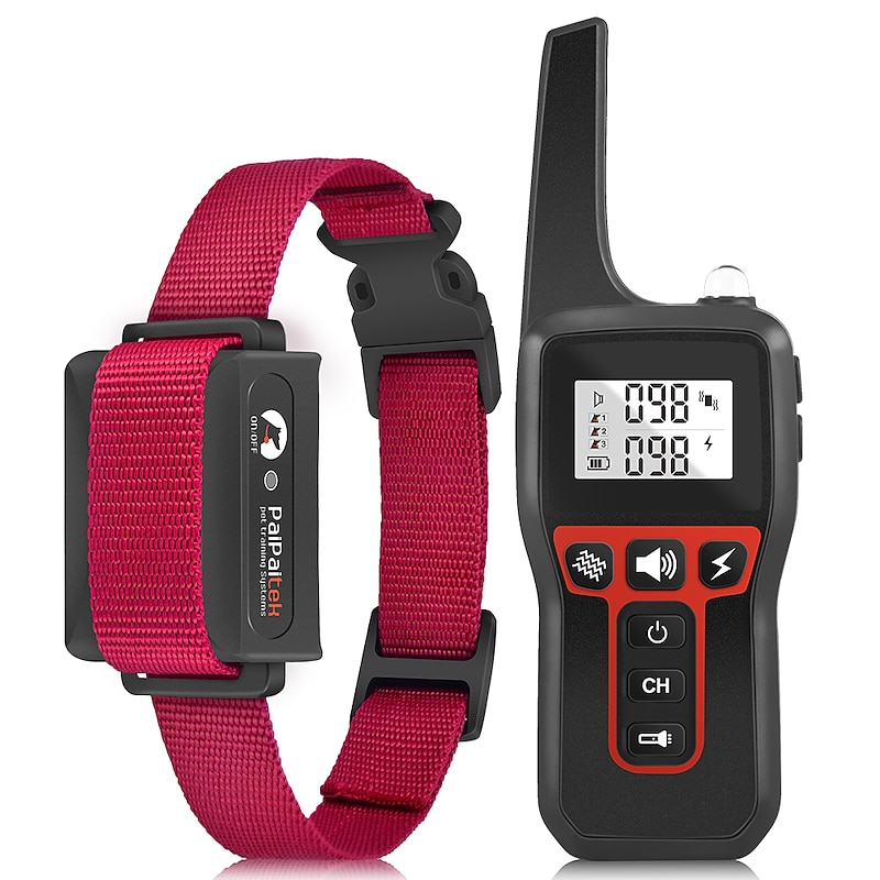 Dog training collar IP67 waterproof three training modes vibration electric shock vibration and electrostatic 100 adjustable steps can check the power level effective control distance 2800 Ft