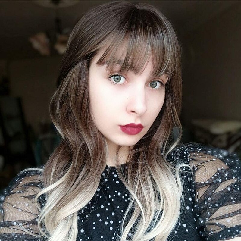 Long Wavy Ombre Blonde Wigs for Women Ash Blonde Wig with Bangs Natural Synthetic Wig with Dark Root Blonde Hair Replacement Wigs for Cosplay Party Daily Use 24 Inch Halloween Cosplay Party Wigs2