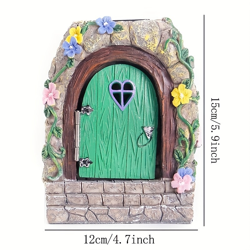Solar Fairy Door Garden Miniatures,Fairy Door with Steps, Resin Fairy Garden Accessories, Tree Garden Home Decor, Waterproof Garden Glow Ornaments3