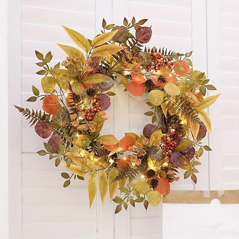 22inch Autumn Artificial Plant LED Light Wreath Home Holiday Outdoor Garden Party Front Door Wall Decoration for Halloween4
