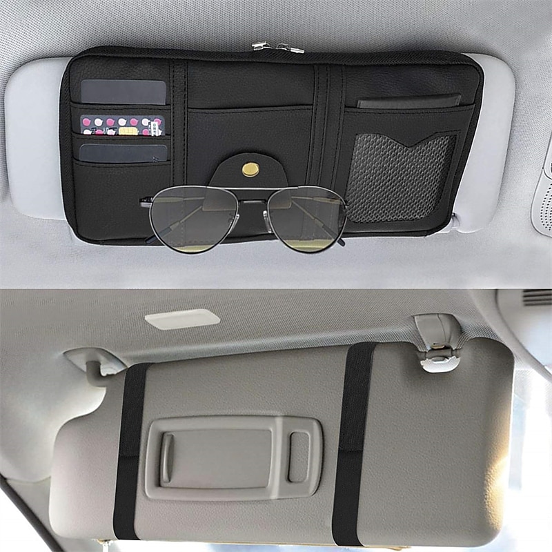 Car Sun Visor Organizer, Auto Accessories Document Holder, Auto Interior Accessories Pocket Organizer - Car Truck SUV Registration & Insurance Storage Pouch Holder, with Multi-Pocket Net Double Zipper3