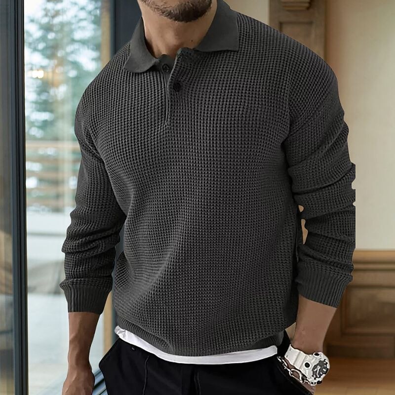 Men's Sweater Pullover Sweater Jumper Ribbed Knit Cropped Knitted Turndown Modern Contemporary Daily Wear Going out Clothing Apparel Fall & Winter Black Brown M L XL4