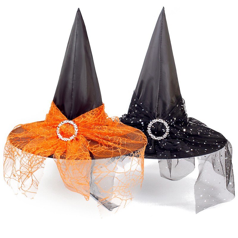 Halloween Witch Hat With Spider Web Veil Women's Costume Party Hat Wizard Hat Magician Halloween Headdress Party Hat Halloween Hat Witch Decoration Props Adult Children Cosplay Witch Gauze Headdress3