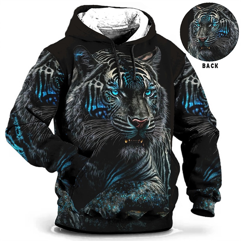 Men's Animal Graphic Prints Hoodie Hoodies Sweatshirt Daily Classic Long Sleeve Hooded Holiday Going out Streetwear Yellow Blue Print Spring &  Fall Designer