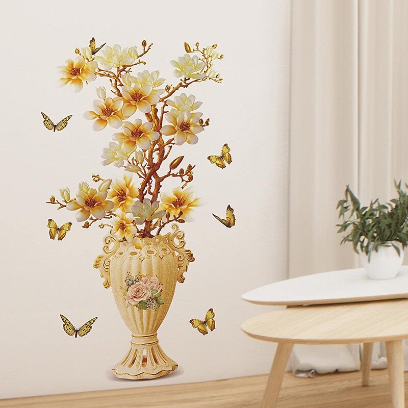 Retro Flowers Vase Wall Sticker, Toilet Sticker, Bedroom Sticker, Bathroom Self-Adhesive Accessories, Removable Plastic Sticker, Home Decoration Wall Decal Sticker2