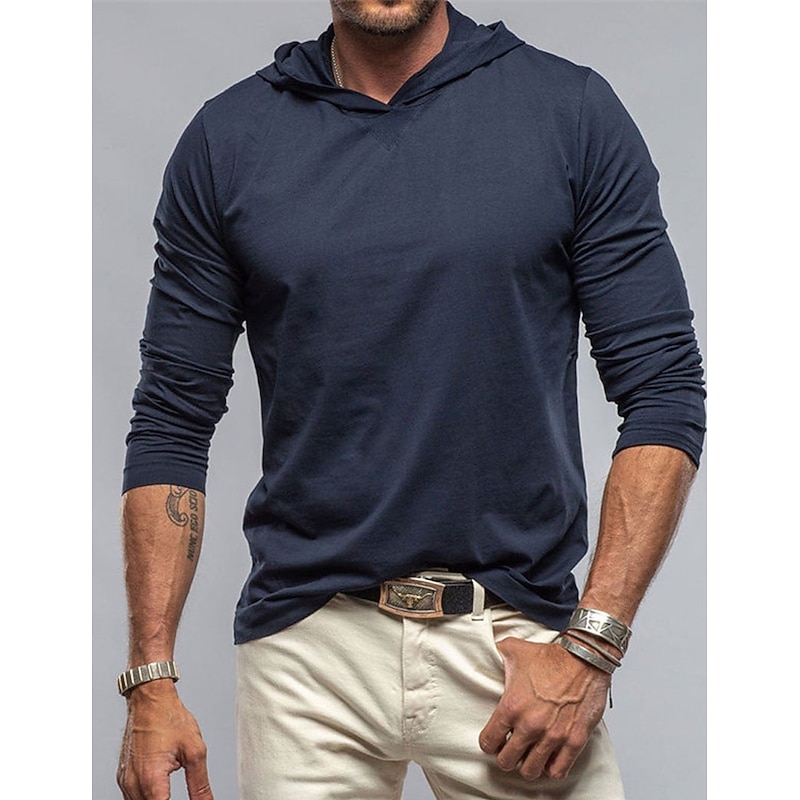 95% Cotton Men's T shirt Tee Top Plain Hooded Street Vacation Long Sleeve Clothing Apparel Polyester Fashion Designer Basic Tee