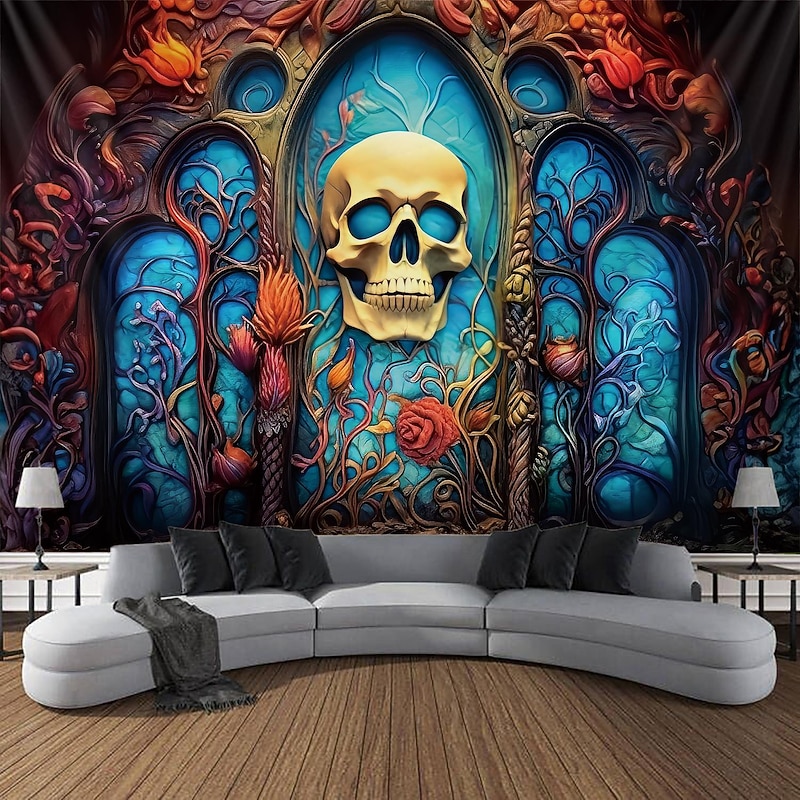 Halloween Skull Hanging Tapestry Day of Dead Mexican Wall Art Large Tapestry Mural Decor Photograph Backdrop Blanket Curtain Home Bedroom Living Room Decoration3