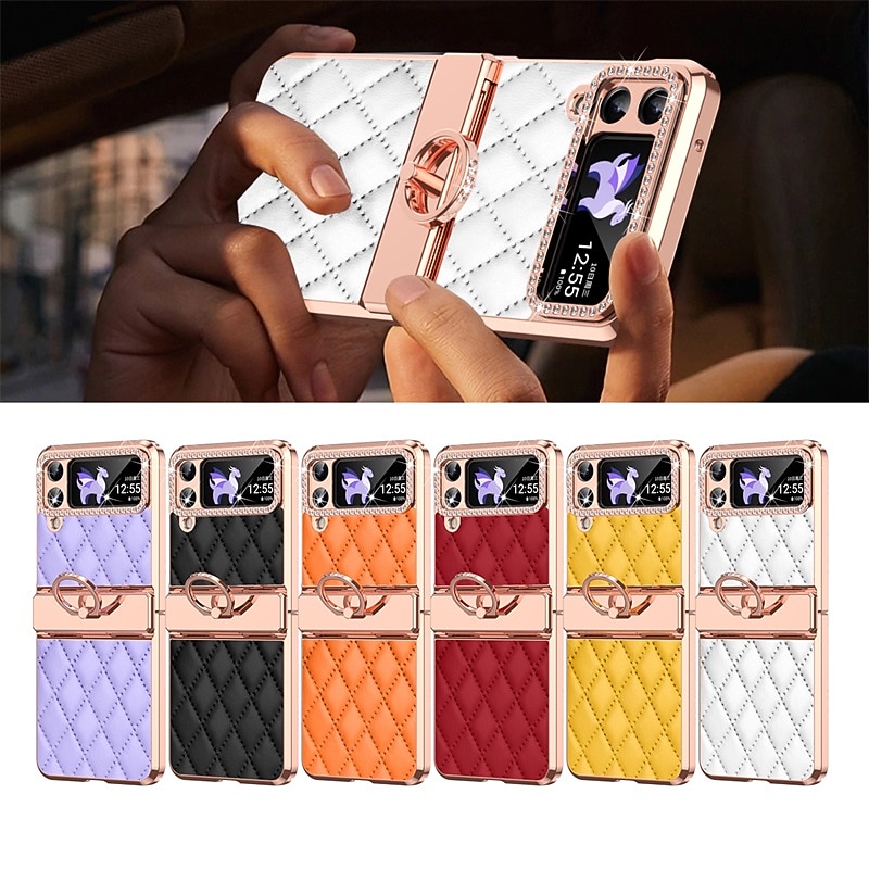 Phone Case For Samsung Galaxy Z Flip 7 Z Flip 6 Z Flip 5 Z Flip 4 Z Flip 3 Back Cover Bling Rhinestone Plating Crystal Diamond PC PU Leather2