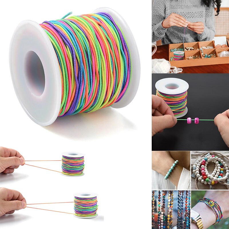 Bracelet String Elastic Cord - 1 Rolls Stretchy String for Bracelet Making, Rainbow Elastic String Thread Rope for Bracelets, Jewelry Making, Necklaces, Beads, Sewing and DIY Crafts