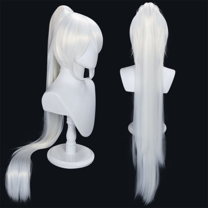White Wig with Double Ponytails Wigs for Women Long Straight Synthetic Hair Wigs for Halloween 2 Pigtail With Bangs Wig for Anime Cosplay Halloween Chrismas Party Wig for Girls2