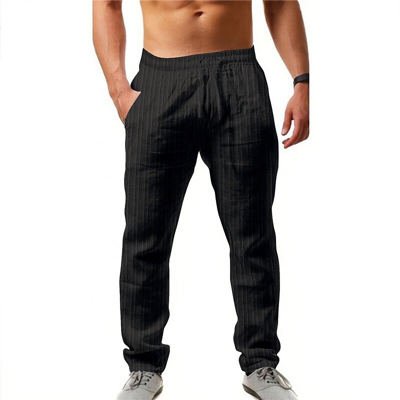 Men's Trousers Summer Pants Casual Pants Drawstring Elastic Waist Stripe Comfort Breathable Casual Daily Holiday Fashion Classic Style Black White3