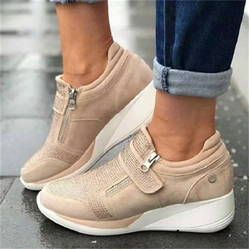 Women's Sneakers Plus Size Platform Sneakers Outdoor Daily Solid Color Summer Wedge Heel Round Toe Elegant Casual Comfort Satin Magic Tape Black Blue khaki2