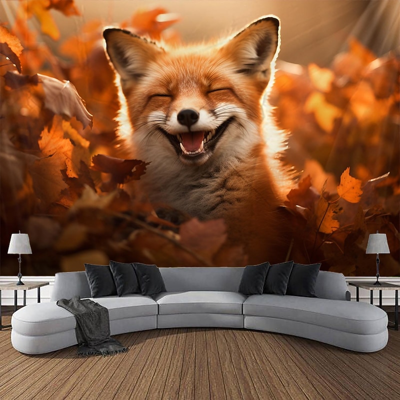 Cute Fox Hanging Tapestry Wall Art Large Tapestry Mural Decor Photograph Backdrop Blanket Curtain Home Bedroom Living Room Decoration