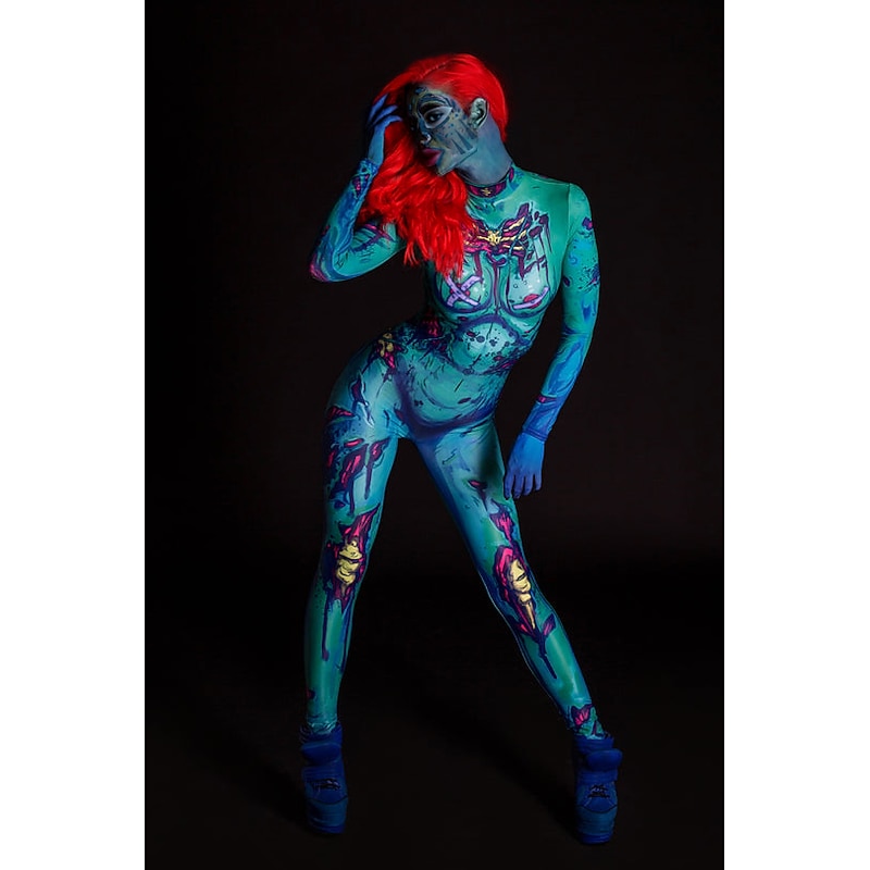 Skeleton Skull Zombie Halloween Cosplay Costume Bodysuits Full Body Catsuit Carnival Costume Full Body Suit One Piece Scary Costume Kid's Adults' Women's Masquerade Mardi Gras Party Halloween Easy