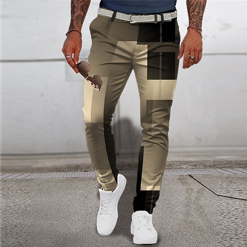 Plaid / Check Graphic Prints Geometry Casual Men's 3D Print Pants Trousers Outdoor Street Wear to work Polyester Pink Blue Green S M L Mid Waist Elasticity Pants4