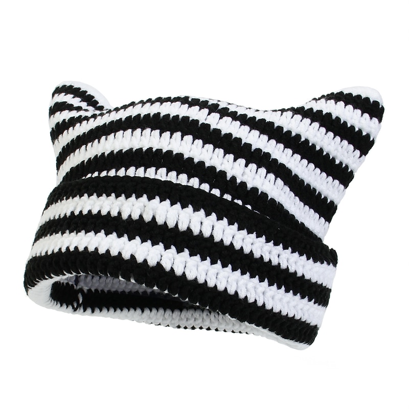 Retro Vintage Punk & Gothic Y2K Hat Striped Beanie Normal Cat Little Devil Horn Stripes Fancy Dress Men's Women's Halloween Carnival Masquerade Event / Party Festival Teen Adults' Hat Fall & Winter4
