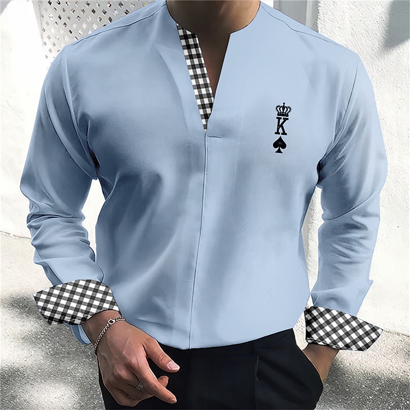 Men's Shirt Dress Shirt Plaid Outdoor Casual White Blue Green Khaki Long Sleeve V Neck Summer Fall Clothing Apparel Print2