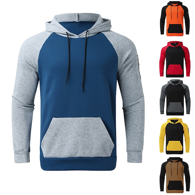 Men's Hoodie Black Yellow Red Blue Orange Hooded Color Block Sports & Outdoor Daily Holiday Streetwear Cool Casual Spring &  Fall Clothing Apparel Hoodies Sweatshirts