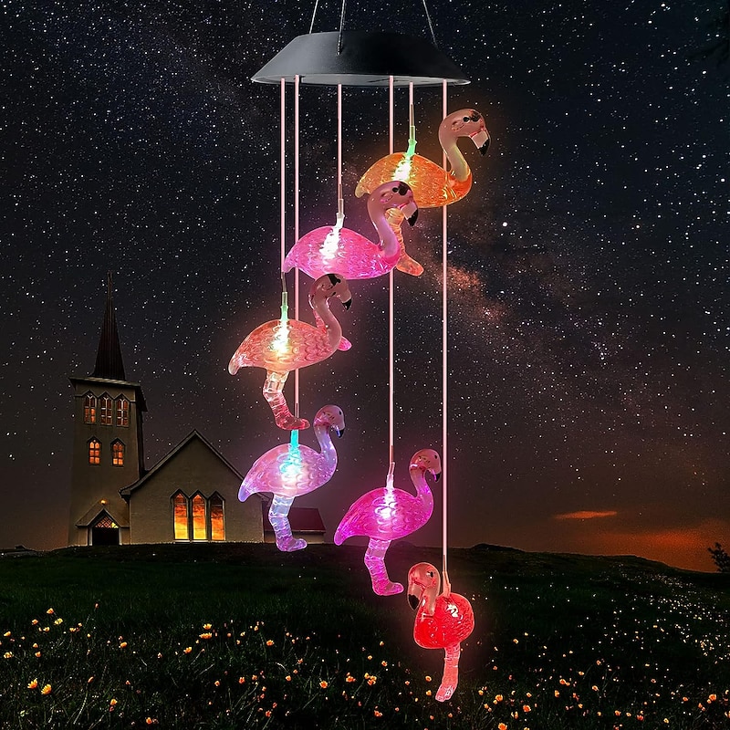 Solar Wind Chimes Lamp Outdoor Light Waterproof Flamingos Courtyard Garden Christmas Home Patio Balcony Landscape Decorative Lights2