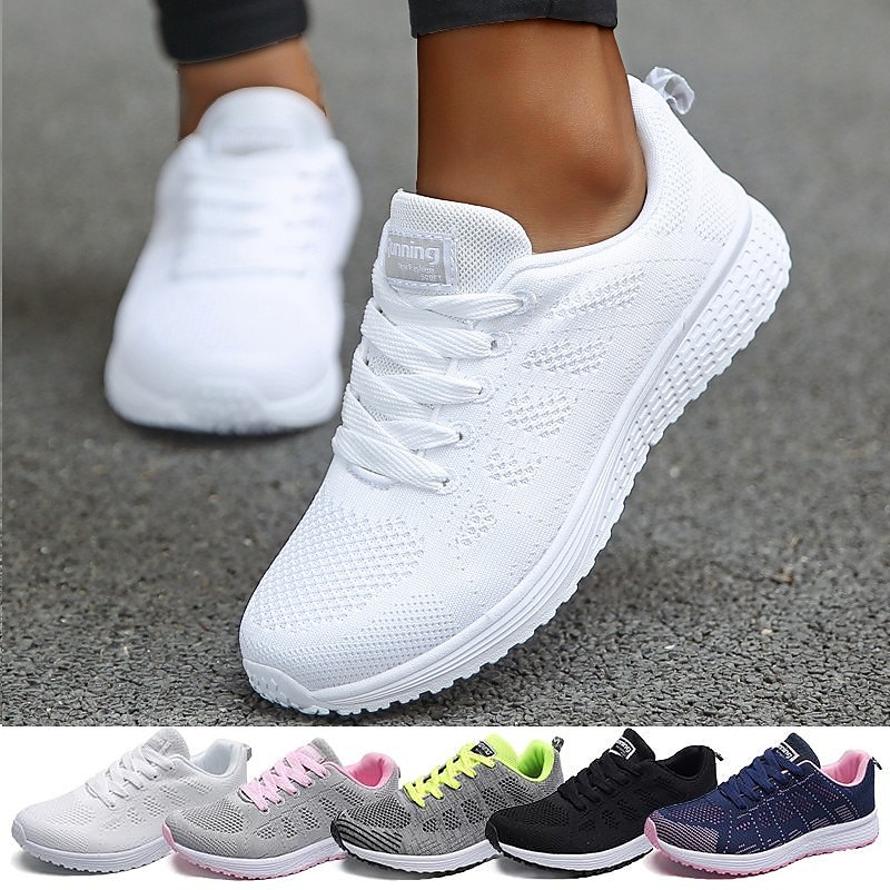 Women's Lightweight Breathable Running Shoes – All-White Athletic Sneakers for Gym, Walking, and Daily Use