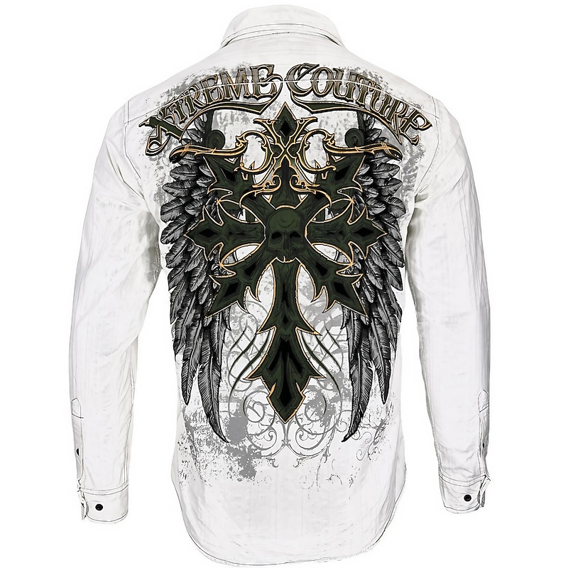 Men's Skull Graphic Prints Cross Shirt Western Shirt Button Up Shirt Long Sleeve Fashion Streetwear Designer Outdoor Daily Fall & Winter Turndown Print White