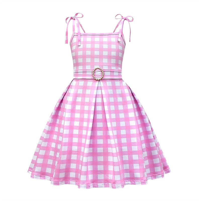 Kids Girls' Dress Plaid Sleeveless Outdoor Casual Backless Vacation Fashion Daily Cotton Mini Plaid Dress Casual Dress Skater Dress Summer Spring 2-12 Years 81586+ Bracelet Necklace Earrings3