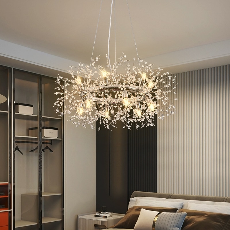 Modern Crystal Chandeliers Firework, 12/20/28/40-Light Chrome Pendant Lighting Ceiling Light Fixture Fixtures for Dining Room, Kitchen, Living Room, Bedroom 110-240V