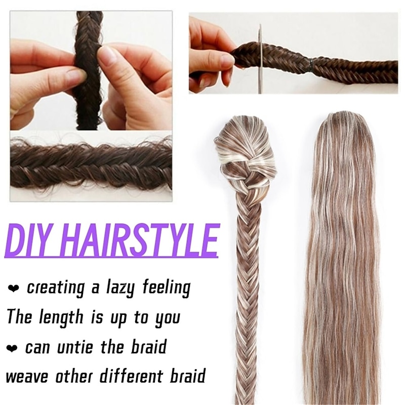 Braided Ponytail Extension 24 Inch Long Braid Ponytail Extension Drawstring Ponytail Clip In Hair Extension Synthetic Braided Ponytail for Women2