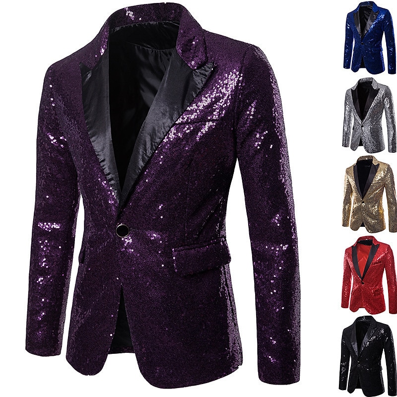 Disco 1980s Suits & Blazers Lapel Collar Blazer Peak Lapel Normal Disco Sequins Fancy Dress Men's Carnival Costume Halloween Masquerade Party Club Pride Parade Adults' Coat2
