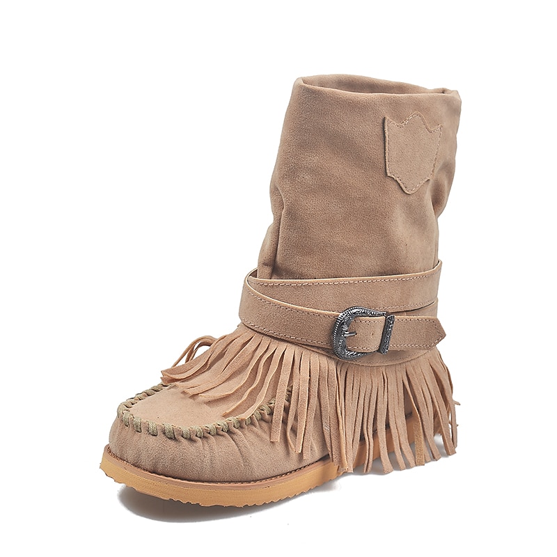 Women's Fringe Suede Moccasin Boots with Buckle Detail - Casual and Comfortable Western Style Ankle Boots4
