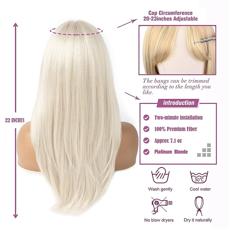 Platinum Blonde Wigs for Women Layered Wig With Bangs 22 Inch Shoulder Length wig Natural Looking Synthetic Hair Wig for Daily Party Use3