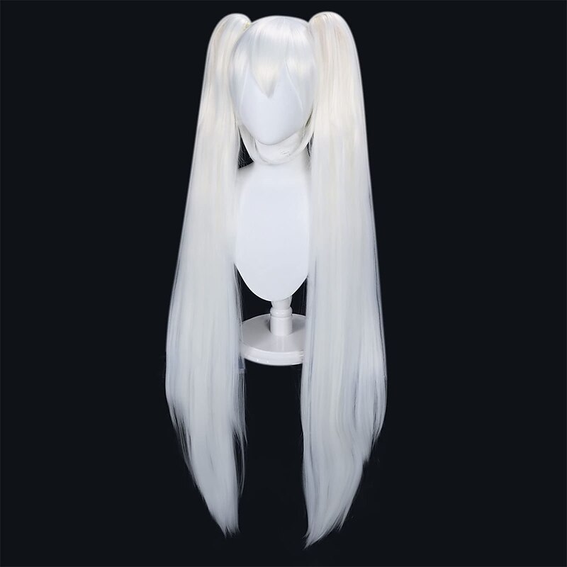 White Wig with Double Ponytails Wigs for Women Long Straight Synthetic Hair Wigs for Halloween 2 Pigtail With Bangs Wig for Anime Cosplay Halloween Chrismas Party Wig for Girls4
