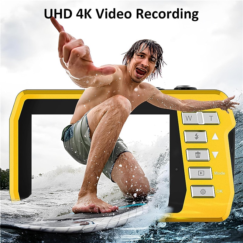 4K30FPS Waterproof Camera 56MP Underwater Cameras UHD Video Recorder Selfie IPS Dual Screens(3/2) 10FT Waterproof Digital Camera for Snorkeling on Vacation 1700mAh4