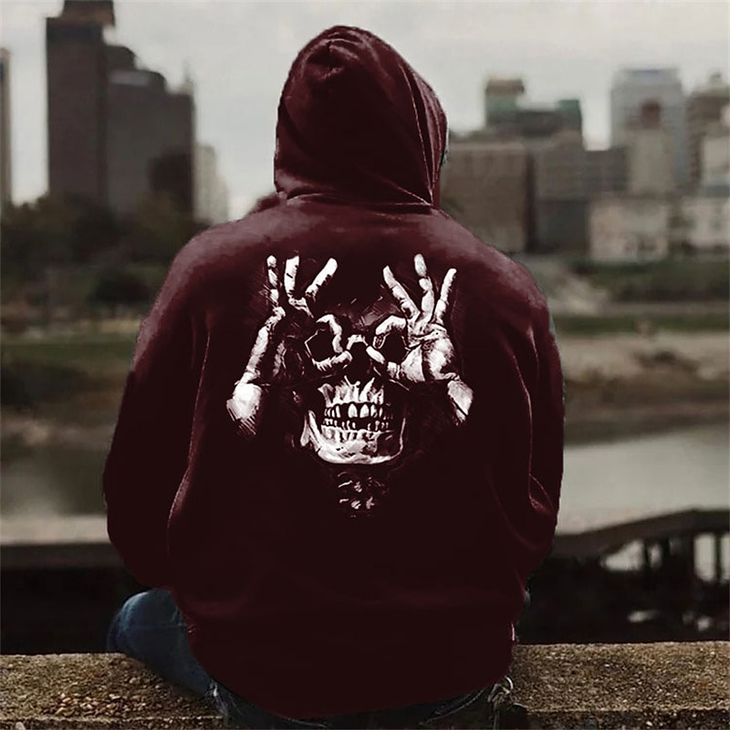 Men's Skull Graphic Prints Hoodie Hoodies Sweatshirt Streetwear Designer Long Sleeve Hooded Daily Sports Black Wine Print Spring &  Fall Designer4