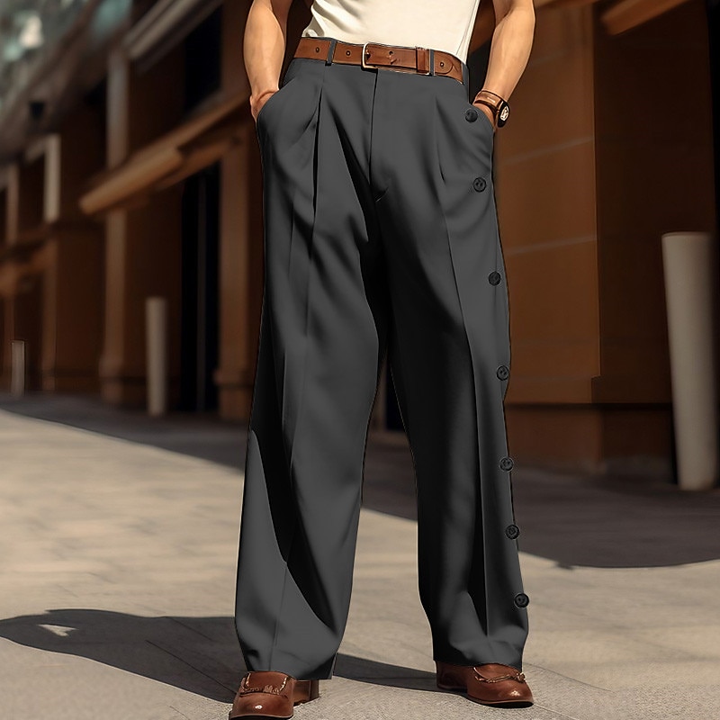 Men's Dress Pants Trousers Casual Pants Suit Pants Front Pocket Side Button Straight Leg Plain Comfort Business Daily Holiday Fashion Chic & Modern Black White2