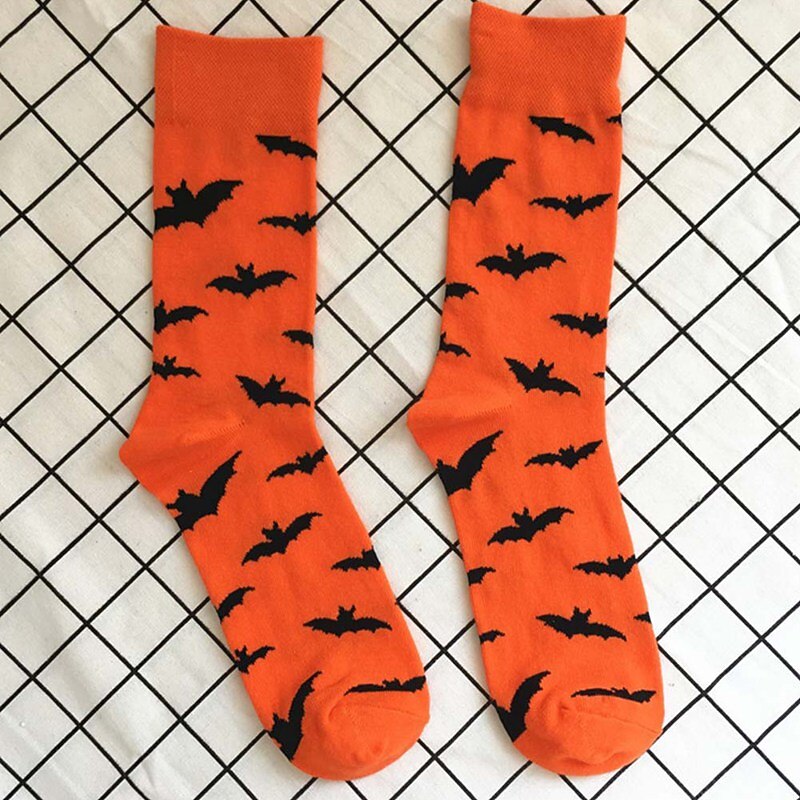 1Pair Halloween Socks Bats Pumpkin Cartoon Socks Men Knee-High Socks Halloween Cotton Crew Socks Spring Autumn Casual Socks2
